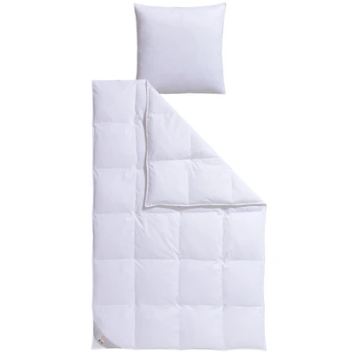 Abbildung von RIBECO Federbettdecke + Federkissen &quot;Laram, 2 tlg. Naturprodukt zum TOP Preis&quot;, (Spar Set), Decke mit Kissen, verschiedene Größen, Bettdecke 135x200, 155x220 cm