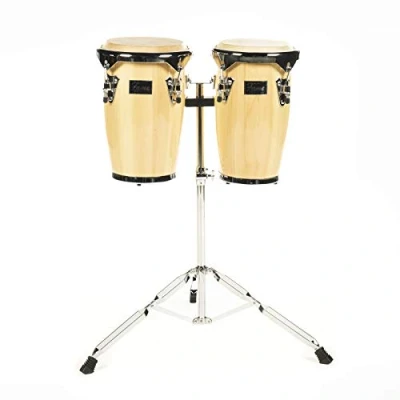 Abbildung von Fame Conga Set, 8&quot;+9&quot;, Natural Gelb, Ahorn, inkl. Ständer, Mechanisch Spannbares, Stimmbares Büffelfell, Chrome Kessel Hardware, Ideal für Einsteiger und Profis