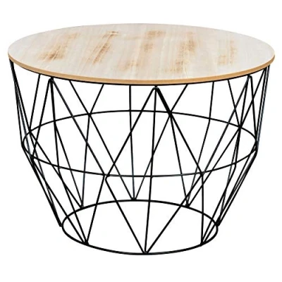 Abbildung von levandeo Beistelltisch Metall H40cm Metallkorb Drahtkorb Schwarz Couchtisch Deckel Aufbewahrung Design Deko Tisch