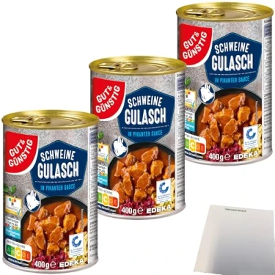 Abbildung von usy Bundle für Gut&amp;Günstig Schweine Gulasch in pikanter Sauce 3er Pack (3x400g Dose) + Block