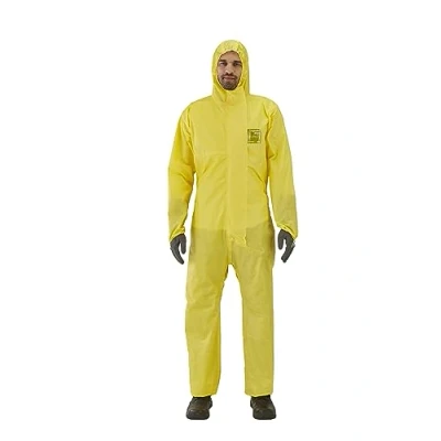 Abbildung von Ansell AlphaTec 2300 Model 132, Einweg Schutzanzug mit Kapuze, Chemikalienschutz Type 3/4/5, Wasserdichter Arbeits Overall, Einmal Schutzkleidung Herren Damen, Gelb, Größe L (1 Stück)