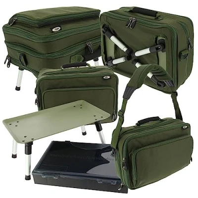 Abbildung von NGT Box Case System mit Tacklebox und eingebauter Bivvytafel Bivvytische