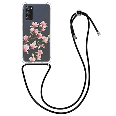 Abbildung von kwmobile Necklace Case kompatibel mit Samsung Galaxy S20 FE Hülle Silikon Cover Handykette Rosa Weiß Transparent Magnolien