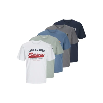 Abbildung von Jack &amp; Jones Jjelogo TEE O NECK 5 PACK Tshirt print, Herren, Größe: 4XL, Iceberg green/oceanview/sky captain/castlerock/white