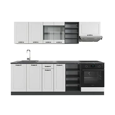 Abbildung von Vicco Küchenzeile R Line, Weiß Landhaus/Anthrazit, 240 cm ohne Arbeitsplatte