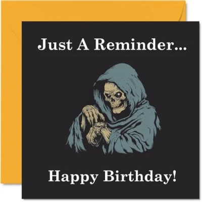 Abbildung von Lustige Geburtstagskarten für Frauen und Männer Erinnerung Cartoon Sensenmann unhöfliche Happy Birthday Karte Mutter, Vater, Bruder, Schwester, Sohn, Tochter, Oma, Großvater, 145 mm x mm,