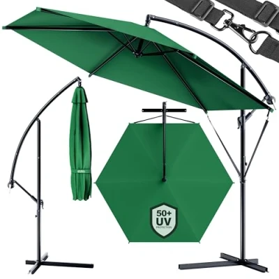 Abbildung von Kingsleeve® Sonnenschirm Brazil UV Schutz 50+ inkl. Ständer Windsicherung 300cm Kurbel Alu schwenkbar neigbar Garten Terrasse 3m Ampelschirm grün