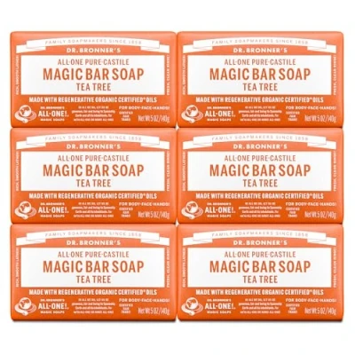Abbildung von Dr. Bronner&#039;s Magic Soaps Pure Castile Seife, All One Hanf Teebaum, 142 ml Riegel (6 Stück)