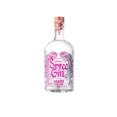 Abbildung von Spree Gin Rhubarb Melon aus Berlin, 500ml Flasche Dry Grote &amp; Co.‘s Organic destilliert mit echten Spreewaldgurken, Rhabarar und Melone