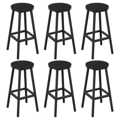 Abbildung von Klihome Barhocker 6er Set, Barstühle mit Metallgestell, Bar Hocker rund, Küchenstühle Fußstütze, Tresenhocker 150 kg belastbar, für Kücheninsel Esszimmer, Schwarz, K0007BH 6