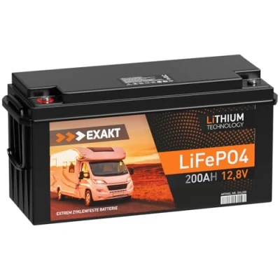 Abbildung von EXAKT LiFePO4 200Ah 12V inkl. BMS Lithium Batterie Solarbatterie Akku Wohnmobil Solar Bootsbatterie USV