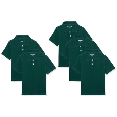 Abbildung von Amazon Essentials Jungen Kurzärmlige Piqué Poloshirts, 5er Pack, Dunkelgrün, 8 Jahre