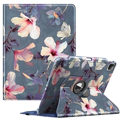 Abbildung von Fintie Hülle für iPad Pro 12.9 Zoll 6.Generation 2022/iPad 2021/2020/2018 mit Stifthalter Schutzhülle Cover 360 Grad drehbarem Ständer und Auto Schlaf/Wach Funktion, Hibiskus
