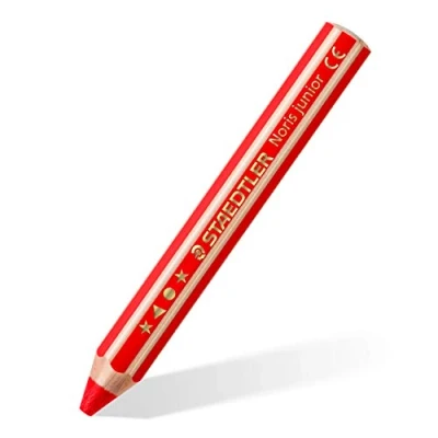 Abbildung von STAEDTLER Kindermalstift Noris Junior 140, Sechskantform, extra bruchsicher, perfekter erster Kindermalstift, 3in1 Bunt Wachsmal und Aquarellstift in einem, 6 Stifte rot, 140 2