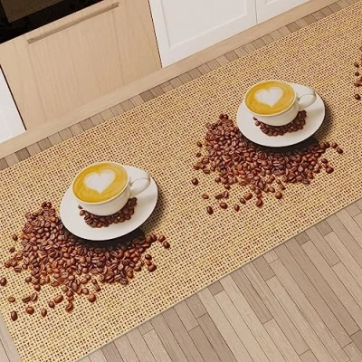Abbildung von PETTI Artigiani Italiani Teppich für Küche, rutschfest und waschbar, 52 x 380 cm, Design Kaffee 2 100% Made in Italy