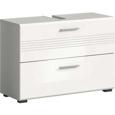 Abbildung von welltime Waschbeckenunterschrank &quot;Calcio, Breite 80 cm, 2 Schubkästen, davon einer geteilt,&quot;, MDF Front, Badschrank, Bad Möbel, Badezimmer
