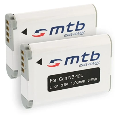 Abbildung von 2 Akkus NB 12L für Canon PowerShot G1 X Mark II / N100 LEGRIA VIXIA Mini (3.6V 1800mAh mit INFOCHIP)