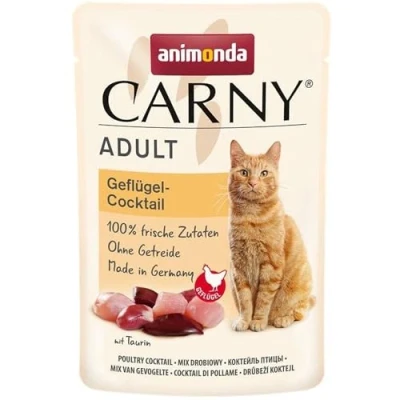 Abbildung von Carny Katzenfutter nass Pouch Geflügel Cocktail (12 x 85g), Katzen Nassfutter ohne Getreide und Zucker für ausgewachsene von animonda mit frischen fleischlichen Zutaten