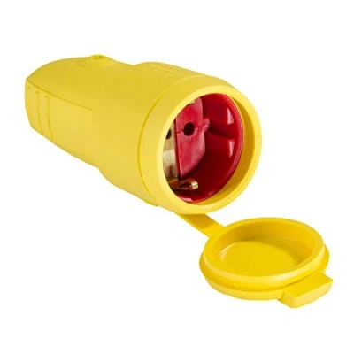 Abbildung von as Schwabe Gummikupplung 230 V / 16 A mit Schutzkappe Schuko Kupplung Schutzkontakt für Außenbereich geeignet IP44 Made in Germany Gelb, 62413