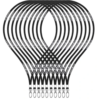 Abbildung von WEBBOMB 10 Stück Schlüsselband Lanyard 360 Umhängeband edel glänzend mit Karabiner für Zugangskarten Ausweishalter Büro ID Karte Fahrkartenhülle Schlüsselbänder Handy Band (schwarz Logo)