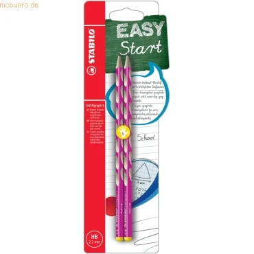 Abbildung von Schmaler Dreikant Bleistift für Linkshänder STABILO EASYgraph S in pink 2er Pack Härtegrad HB