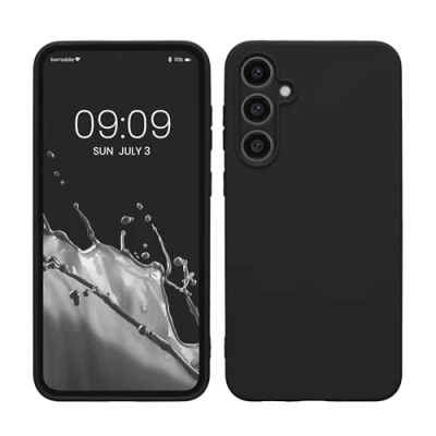 Abbildung von kwmobile Hülle kompatibel mit Samsung Galaxy S23 FE weiches TPU Silikon Case Cover geeignet für kabelloses Laden Schwarz