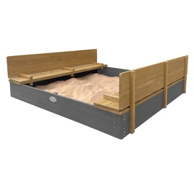 Abbildung von AXI Sandkasten Ella XXL aus Holz mit Deckel, Grau und Braun Sand Kasten Sitzbank &amp; Abdeckung für Kinder 150 x 20 cm