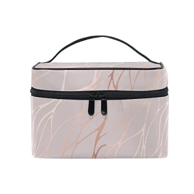 Abbildung von Kosmetiktasche mit Marmor Muster in Schwarz und Weiß, Kosmetikkoffer Griff Fächern zur Aufbewahrung von Kosmetik, für Reisen geeignet, ideal Teenager, Mädchen Damen Roségold