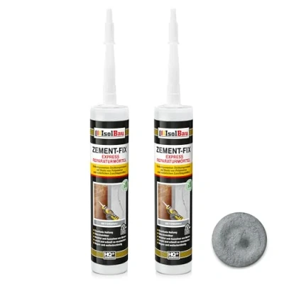 Abbildung von Isolbau Zement Fix 2 x 300 ml Betongrau Express Reperaturmörtel Dichtungsmasse für Fugen &amp; Risse im Innen Außenbereich, Kartusche