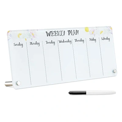 Abbildung von Navaris Memoboard Wochenplaner aus Glas Whiteboard Kalender trocken abwischbar Blumen, (1 tlg)