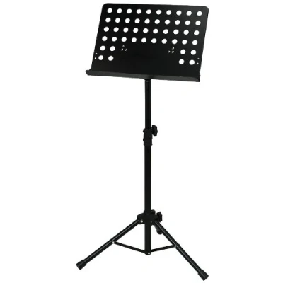 Abbildung von Orchesterpult, schwarz, Metall, zusammenlegbar, Platte gelocht, abnehmbar, Rohrverbindung, Höhe: 67 x 120 cm