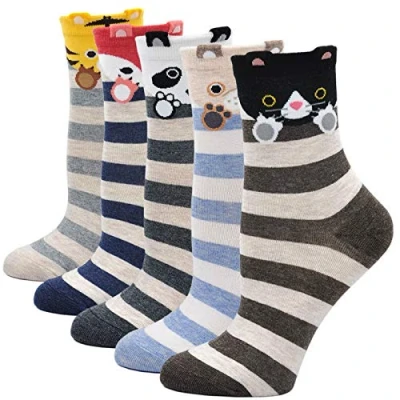 Abbildung von PUTUO Damen Socken aus Baumwolle Lustige Bunte Socken, Frauen Thermal Witzige Karikatur Tier Weihnachtssocken, 5 Paare, Tiermuster, EU 37 43