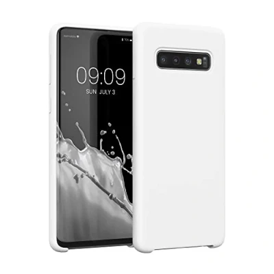 Abbildung von kwmobile Hülle kompatibel mit Samsung Galaxy S10 Silikon Handy Case Handyhülle weiche Oberfläche kabelloses Laden Weiß matt