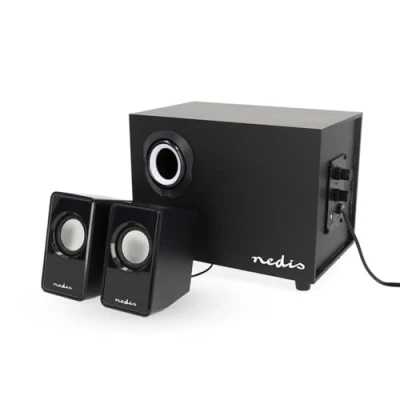 Abbildung von Nedis PC Lautsprecher Stromversorgung über USB Subwoofer Anschlüsse Eingang: 1x 3.5 mm 2.1 Stereosound 33 W Lautsprechersets ABS/Holz Schwarz