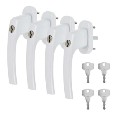 Abbildung von 4 x Alu Fenstergriffe in Weiss abschließbar Stiftlänge 40mm