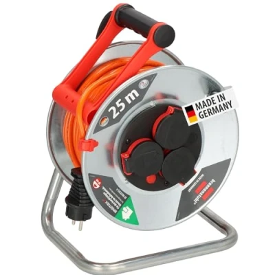 Abbildung von Brennenstuhl Garant S V2 IP44 Kabeltrommel 25m outdoor (Made in Germany, Kabel Signalfarbe orange, Stahlblech, kurzfristiger Einsatz im Außenbereich)