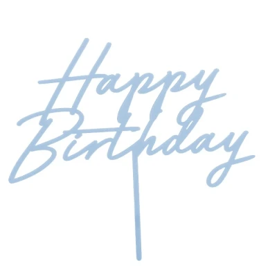 Abbildung von Acryl Cake Topper Happy Birthday Nebelblau Matt 16,5 cm Höhe Tortendeko Geburtstag