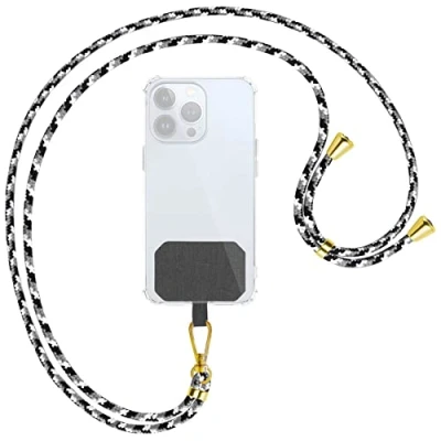 Abbildung von mtb more energy® Universal Handykette Camouflage Weiß Metallteile Farbe Gold kompatibel mit vielen Handyhüllen Band Seil Kordel zum Umhängen