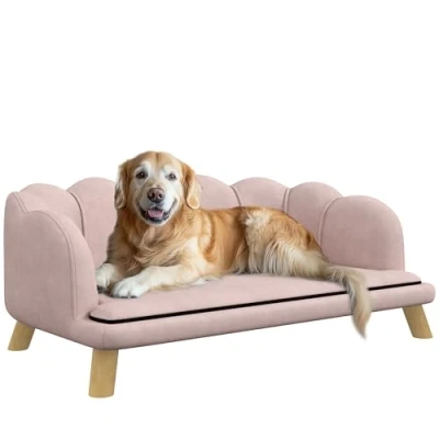 Abbildung von PawHut Tierbett Waschbarer Bezug, Haustiersofa mit Rückenlehne und Holzbeine, Polyester, für mittelgroße Hunde unter 25 kg, Rosa