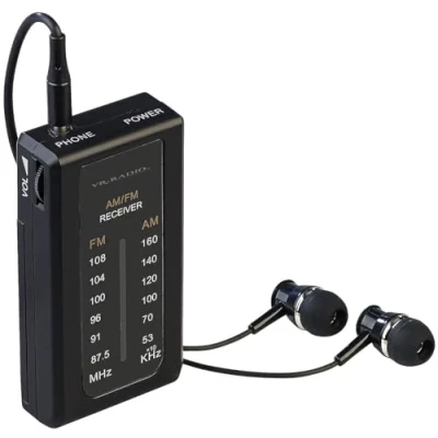 Abbildung von VR Radio FM Radio: Mobiles Mini FM/AM Transistorradio mit Ohrhörern, extralange Laufzeit (Taschenradios, Mini, Lautsprecher)