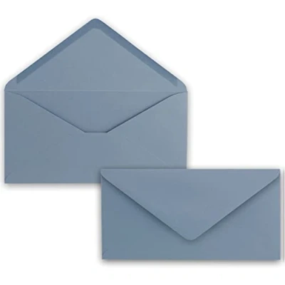 Abbildung von 50 Brief Umschläge Graublau (Blau) DIN Lang 110 x 220 mm (11 22 cm) Nassklebung ohne Fenster Ideal für Einladungs Karten Serie FarbenFroh
