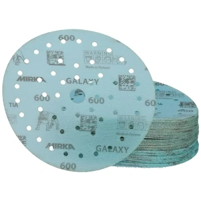 Abbildung von Mirka Galaxy Epoxid Schleifpapier 150mm Klett Korn 600 zum Schleifen von Epoxidharz, Holz, Epoxy, Rivertable / 50 Stk Schleifscheiben