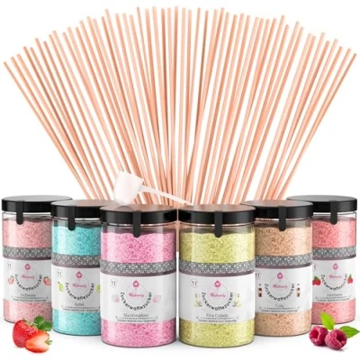 Abbildung von Misskandy®, Zuckerwatte Zucker (Natürliche Aromen und Farbstoffe) / set (6 * 300Gr): Erdbeere/Piña Colada/Apfel/Marshmallow/Cola/Himbeere/zucker für zuckerwattemaschine /+ 50 Stäbchen