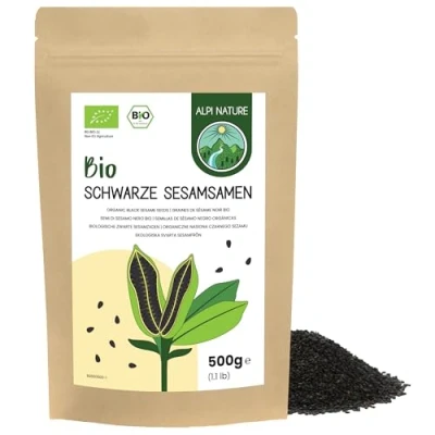 Abbildung von Sesamkörner Schwarz bio 500g von Alpi Nature, Sesam schwarz, schwarzer Sesam, Sesamkörner, Samen, Sesamsamen roh, Natus aus vegan, glutenfrei