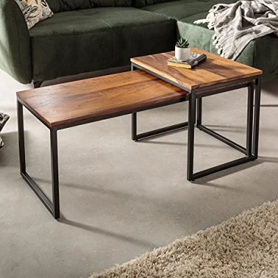 Abbildung von Riess Ambiente 2er Set Design Couchtisch Elements 100cm Sheesham Stone Finish Metallgestell Wohnzimmertisch Tisch