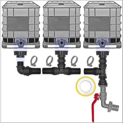 Abbildung von IBC Container Tank Verbinder Kupplung Schlauch Regen Wasser Winkel T Stück S60x6 Ausführung &gt; Set8 für 3 + Hahn3 Pos.1