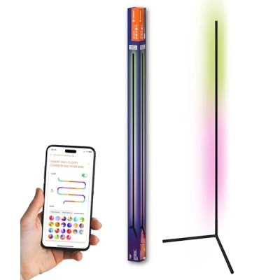 Abbildung von LEDVANCE SMART+ WIFI LED Eck Stehleuchte, 140cm, schwarz, 14W, 1170lm, regulierbares Weiß &amp; Farblicht, dimmbar, DIY Musikrhythmusfunktion, lange Lebensdauer, App steuerbar, 2700 6500K