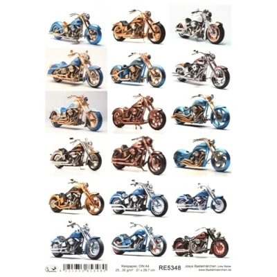 Abbildung von Josys Bastelmärchen Reispapier A4 Strohseide Motiv Motorrad Bike Gold Silber blau Kupfer RE5348