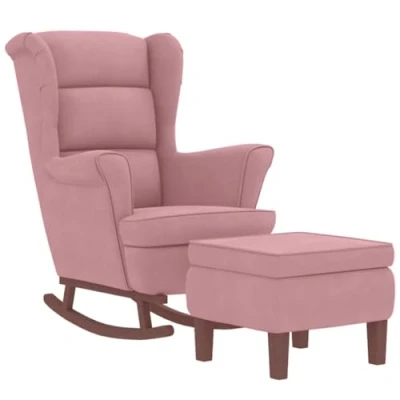 Abbildung von vidaXL Schaukelsessel mit Hocker, Sessel Schwingstuhl Armlehne, Schaukelstuhl Relaxstuhl Holzbeinen, Relaxsessel Schwingsessel Wohnzimmer, Rosa Samt