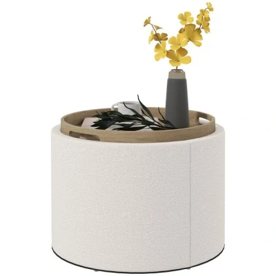 Abbildung von HOMCOM Sitzbank Runder Sitzhocker mit Stauraum (Polsterhocker, 1 St., Hocker), Cremeweiß, Ø56 x 42 cm